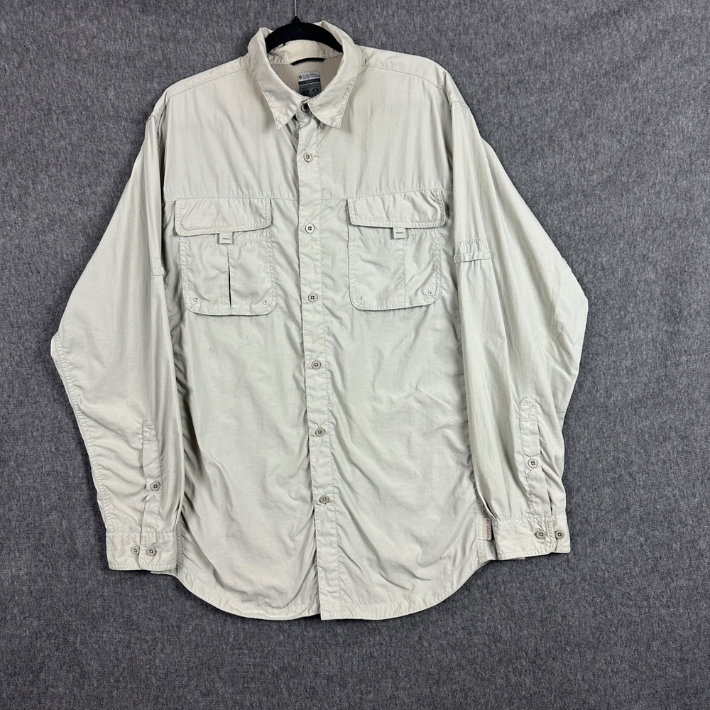 Columbia Titanium Mens Large Tan Long Sleeve Vented Fishing Hiking Shirt TM7167
